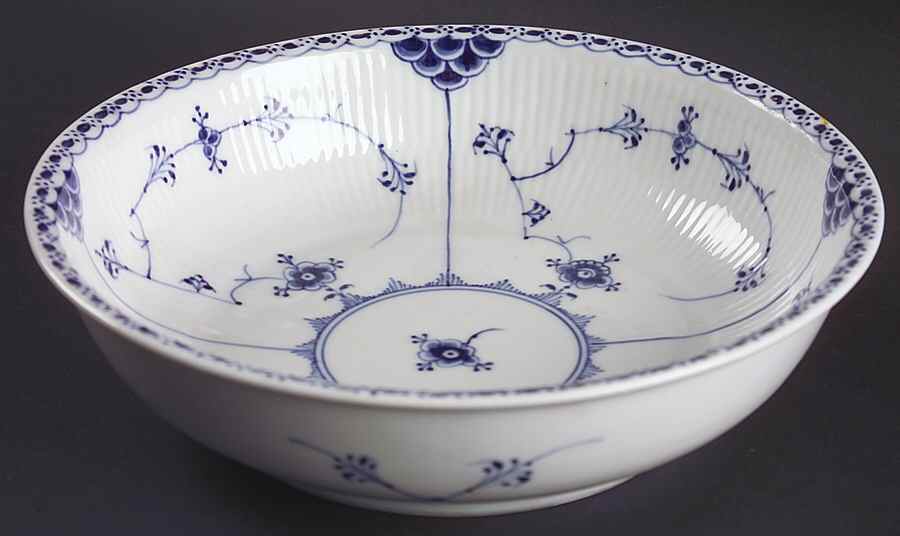 Blue Fluted Half Lace Border (No Trim) 9" Round Vegetable Bowl by Royal Copenhagen-1
