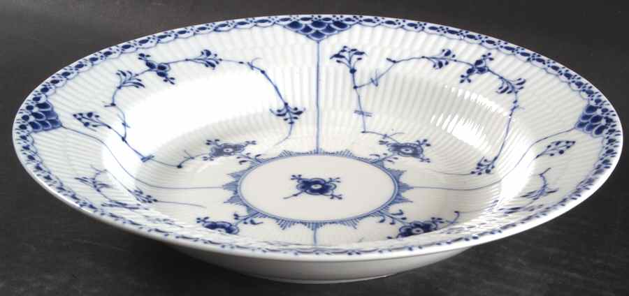 Blue Fluted Half Lace Border (No Trim) Large Rim Soup Bowl by Royal Copenhagen-1