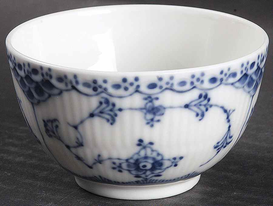 Blue Fluted Half Lace Border (No Trim) Mini Open Sugar Bowl by Royal Copenhagen-1