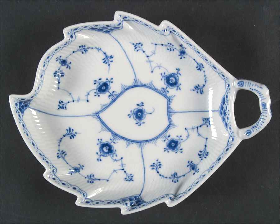 Blue Fluted Half Lace Border (No Trim) Leaf Shape Pickle Dish by Royal Copenhagen-1