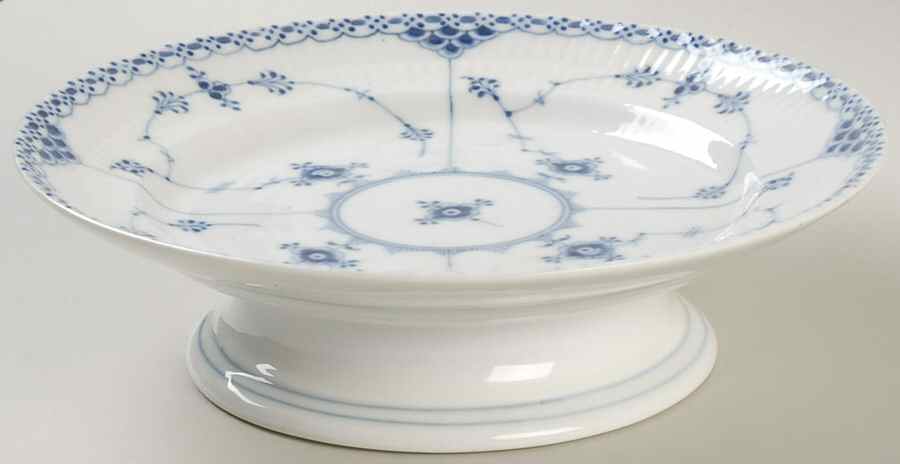 Blue Fluted Half Lace Border (No Trim) 8" Diameter Pedestal Cake Stand by Royal Copenhagen-1