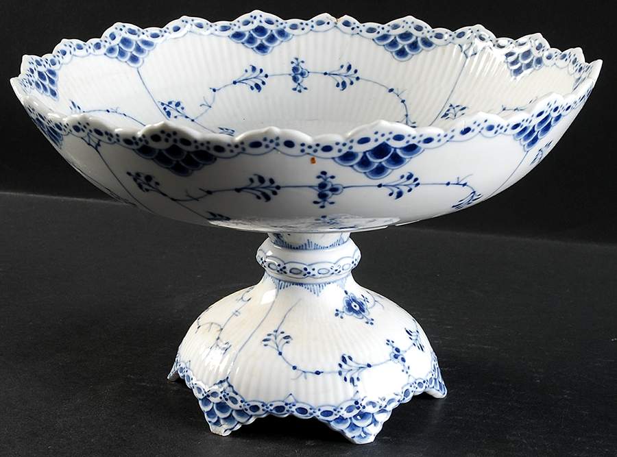 Blue Fluted Half Lace Border (No Trim) High Footed Cake Plate by Royal Copenhagen-1