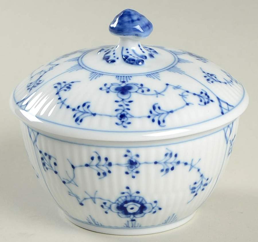 Blue Fluted Plain (No Trim) Sugar Bowl & Lid by Royal Copenhagen-1