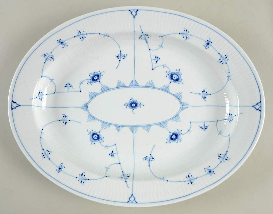 Blue Fluted Plain (No Trim) 14" Oval Serving Platter by Royal Copenhagen-1