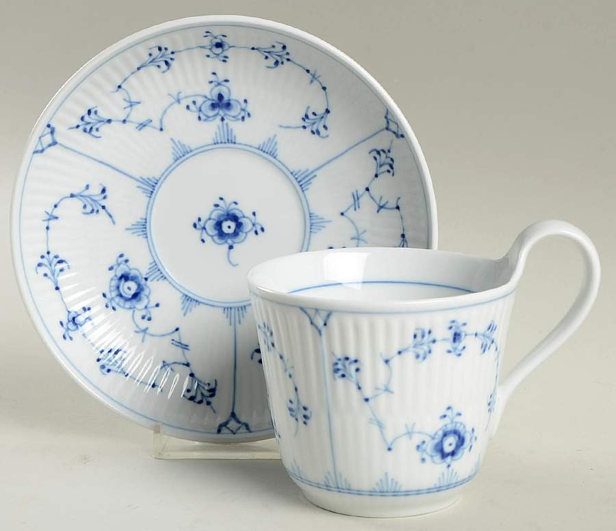 Blue Fluted Plain (No Trim) Flat Cup & Saucer Set by Royal Copenhagen-1