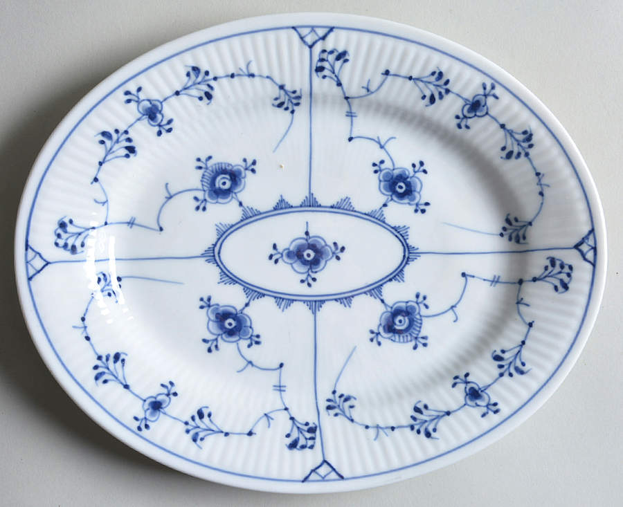 Blue Fluted Plain (No Trim) 9" Oval Serving Platter by Royal Copenhagen-1
