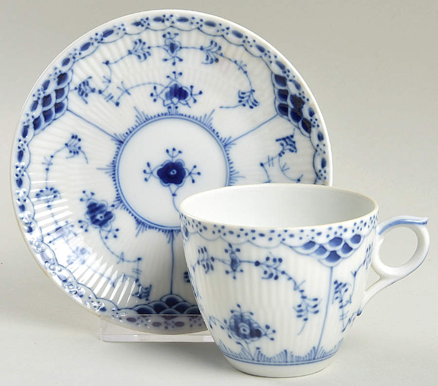 Blue Fluted Plain (No Trim) Flat Cup & Saucer Set by Royal Copenhagen-1