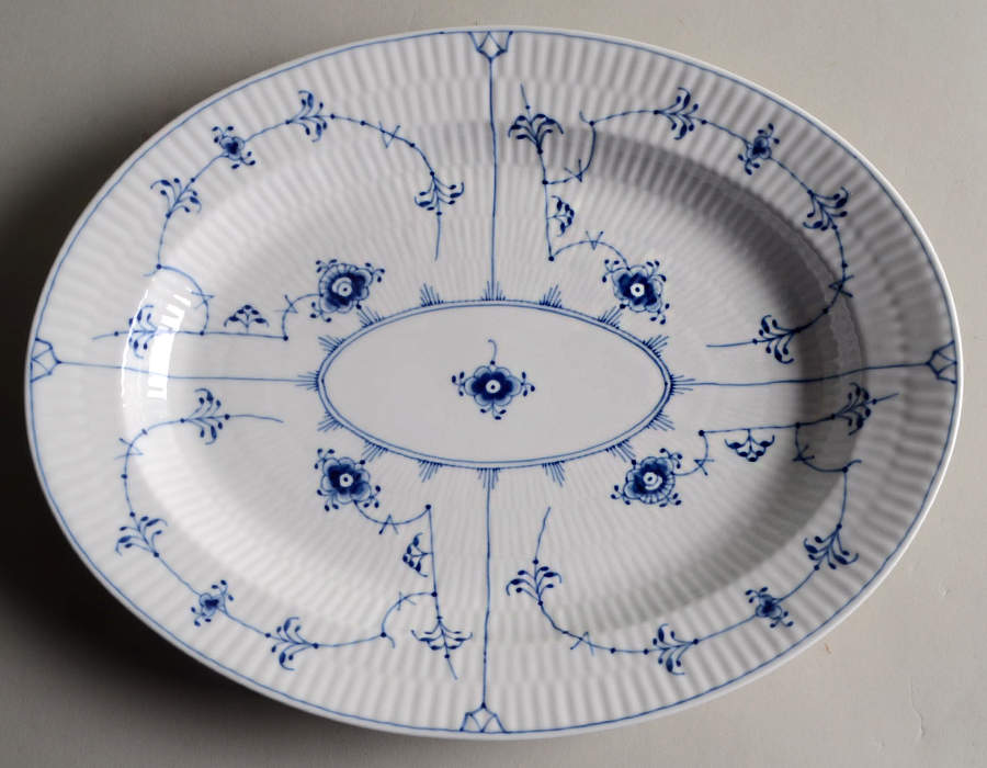 Blue Fluted Plain (No Trim) 12" Oval Serving Platter by Royal Copenhagen-1