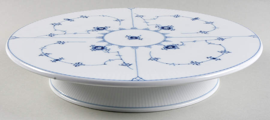 Blue Fluted Plain (No Trim) 12" Diameter Pedestal Cake Stand by Royal Copenhagen-1