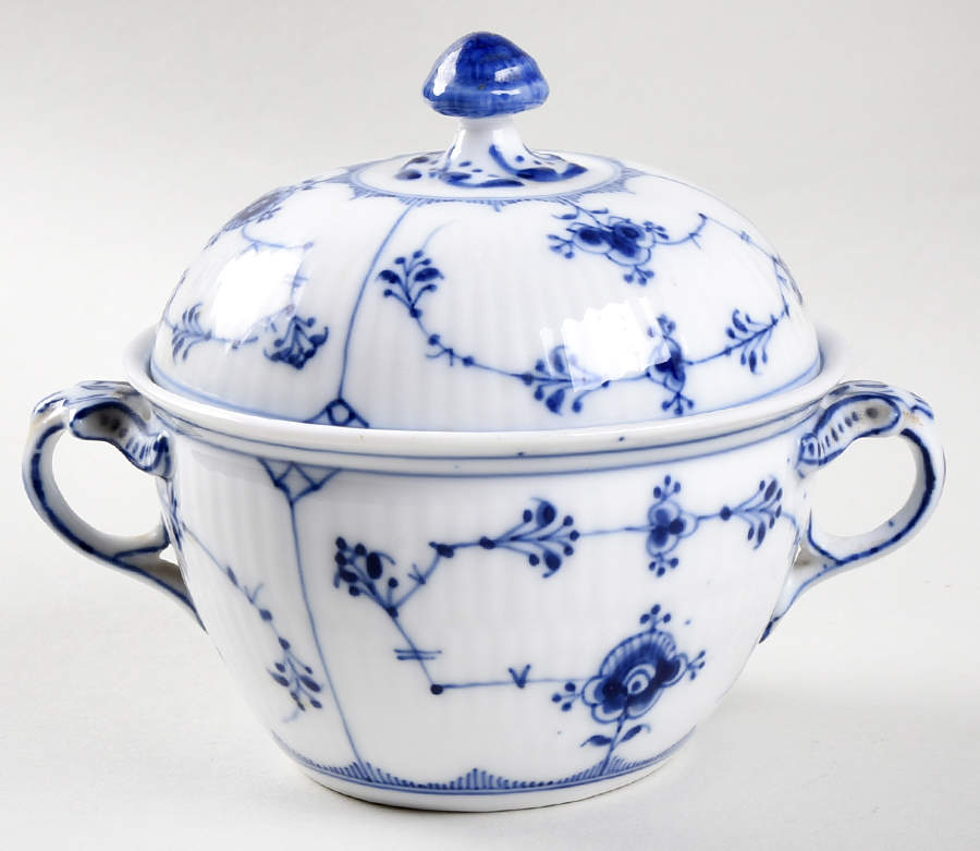 Blue Fluted Plain (No Trim) Sugar Bowl & Lid by Royal Copenhagen-1