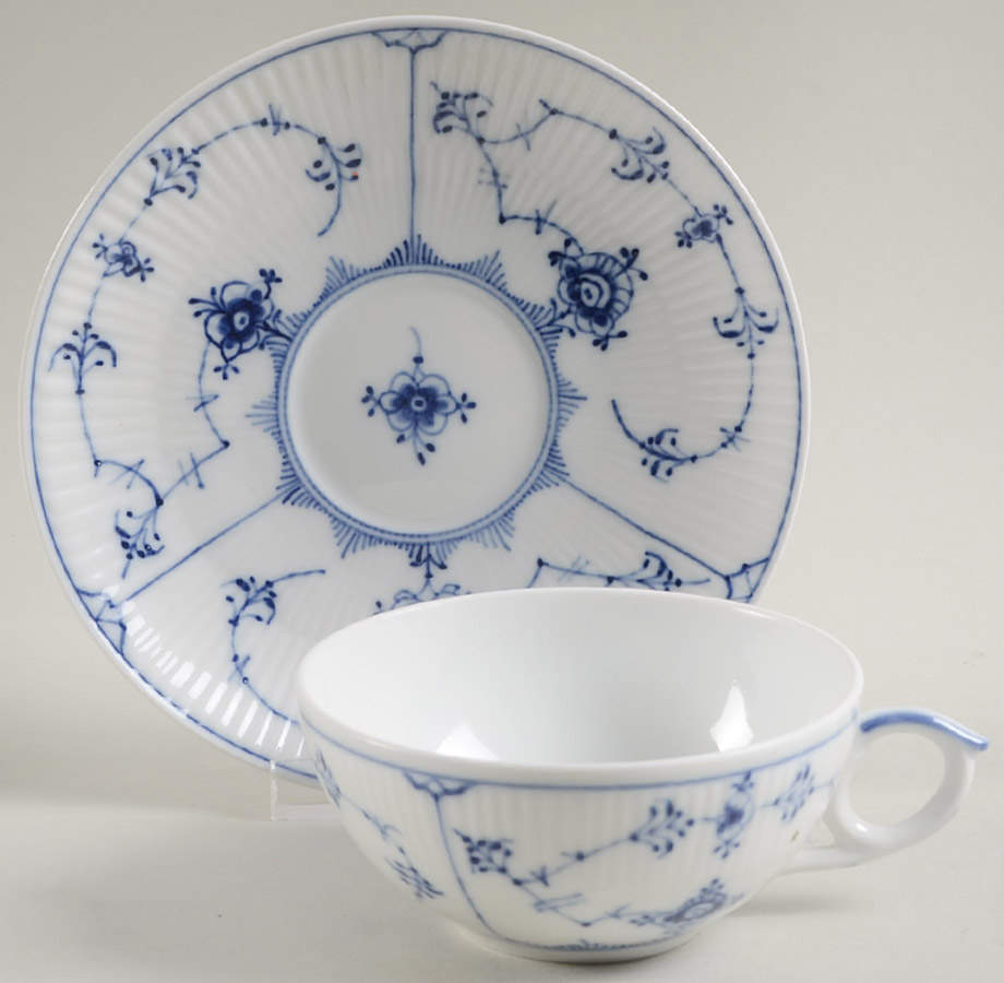 Blue Fluted Plain (No Trim) Flat Cup & Saucer Set by Royal Copenhagen-1