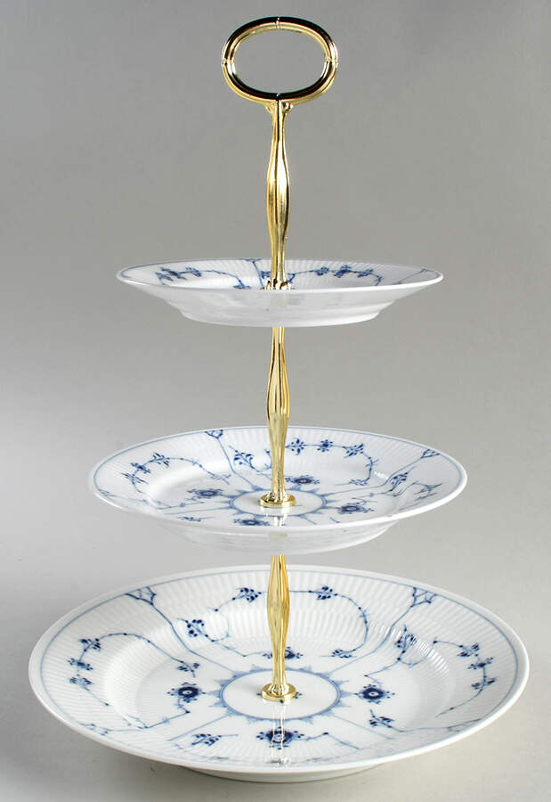 Blue Fluted Plain (No Trim) 13 7/8"-14 1/4" 3-Tiered Serving Tray(DP,SP,BB) HC by Royal Copenhagen-1