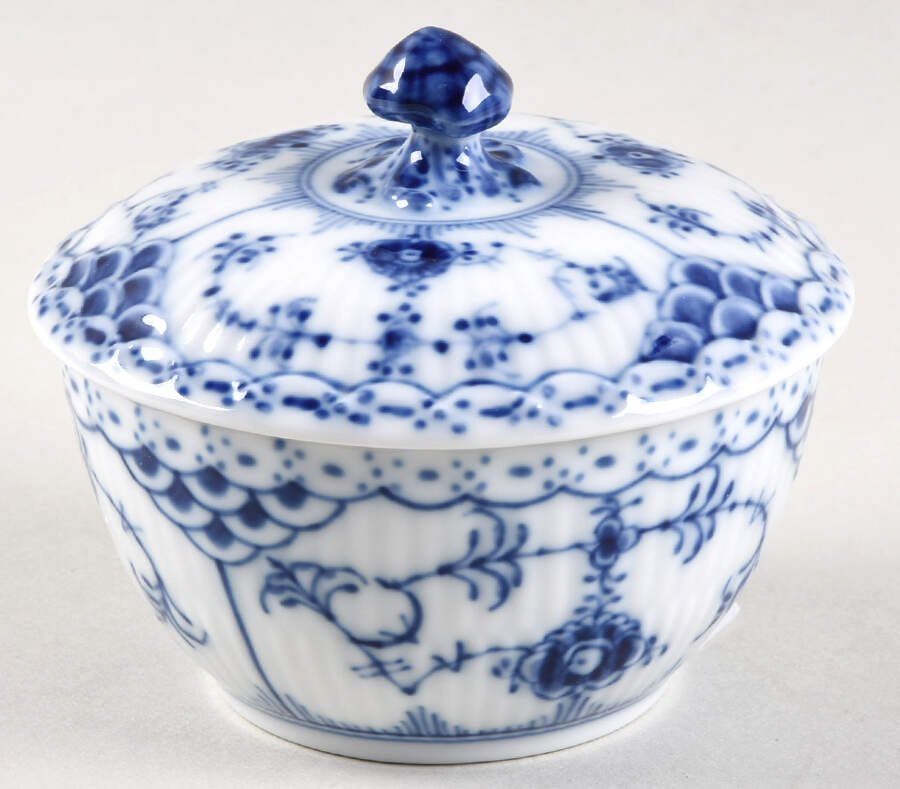 Blue Fluted Plain (No Trim) Mini Sugar Bowl & Lid by Royal Copenhagen-1