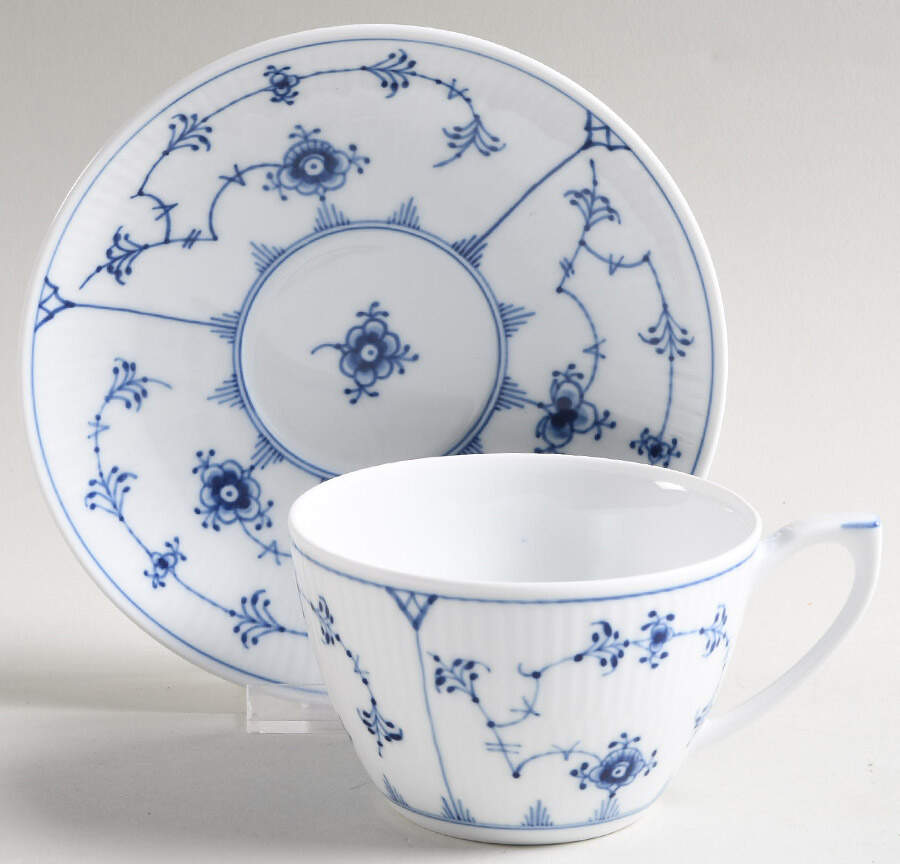 Blue Fluted Plain (No Trim) Flat Cup & Saucer Set by Royal Copenhagen-1