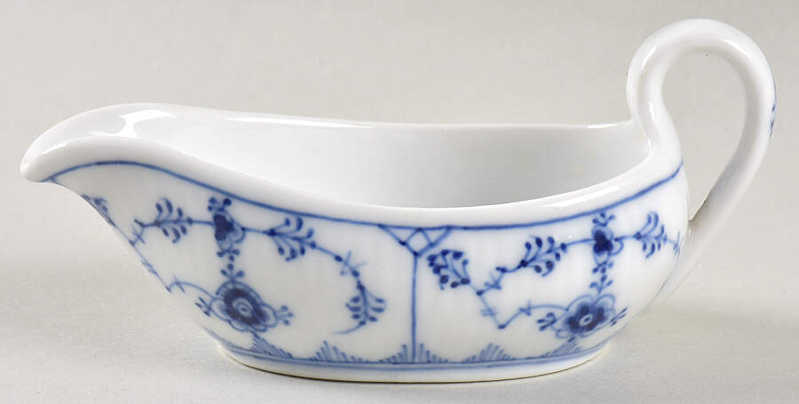Blue Fluted Plain (No Trim) Individual Sauce Boat by Royal Copenhagen-1