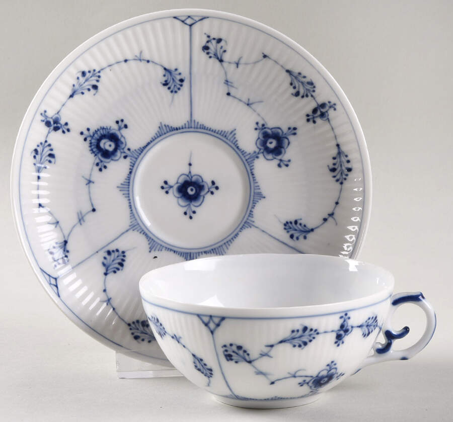 Blue Fluted Plain (No Trim) Flat Cup & Saucer Set by Royal Copenhagen-1