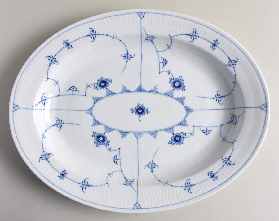 Blue Fluted Plain (No Trim) 14" Oval Serving Platter by Royal Copenhagen-1