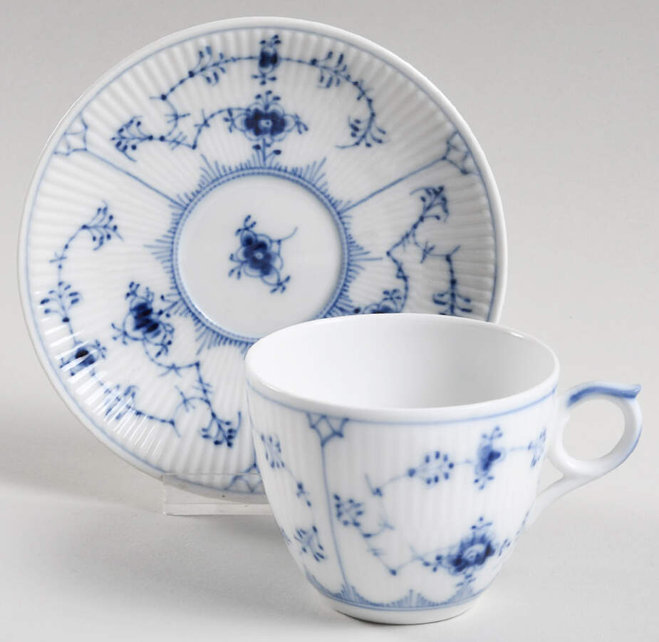 Blue Fluted Plain (No Trim) Flat Cup & Saucer Set by Royal Copenhagen-1
