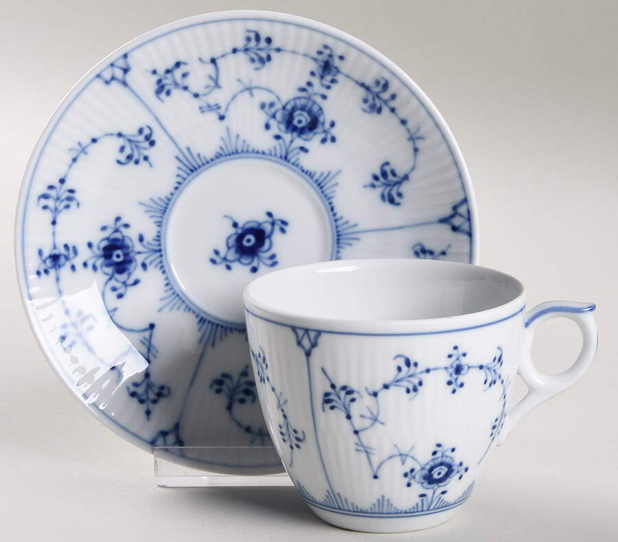 Blue Fluted Plain (No Trim) Flat Demitasse Cup & Saucer Set by Royal Copenhagen-1