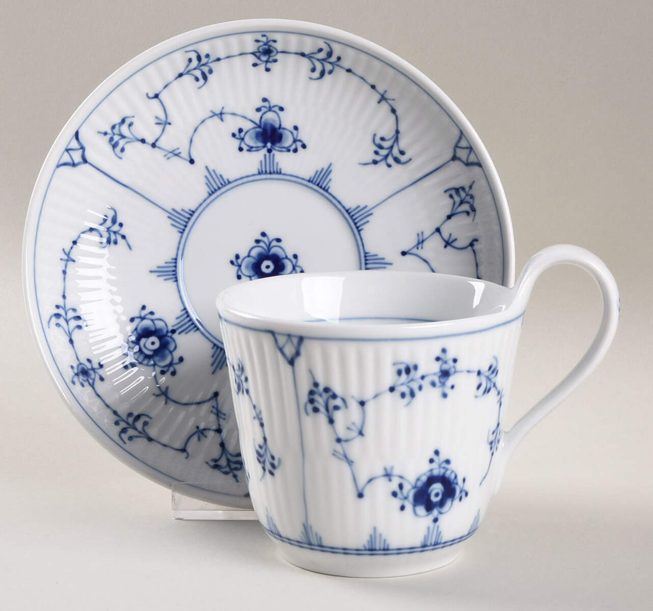 Blue Fluted Plain (No Trim) Oversized Cup & Saucer Set by Royal Copenhagen-1