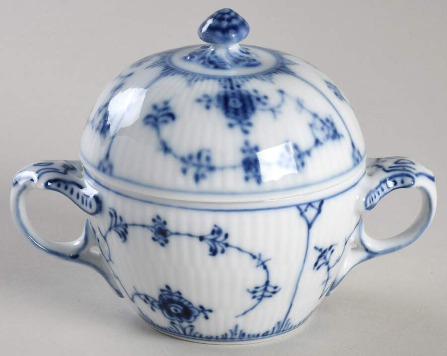 Blue Fluted Plain (No Trim) Sugar Bowl & Lid by Royal Copenhagen-1