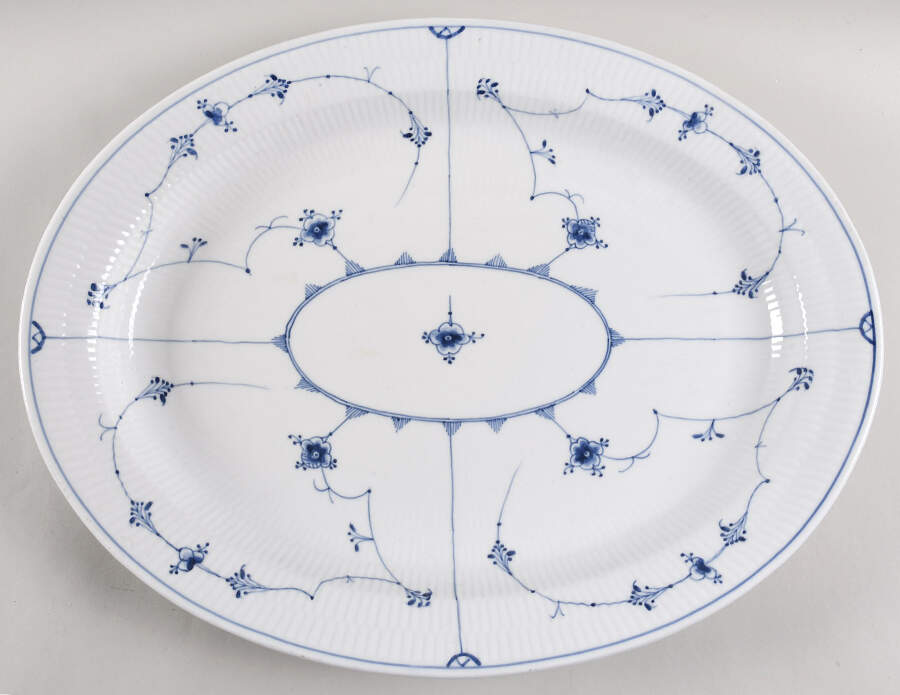 Blue Fluted Plain (No Trim) 17" Oval Serving Platter by Royal Copenhagen-1
