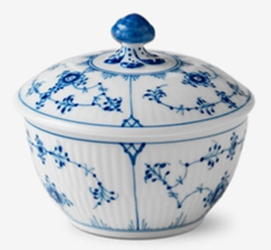 Blue Fluted Plain (No Trim) Mini Sugar Bowl & Lid by Royal Copenhagen-1