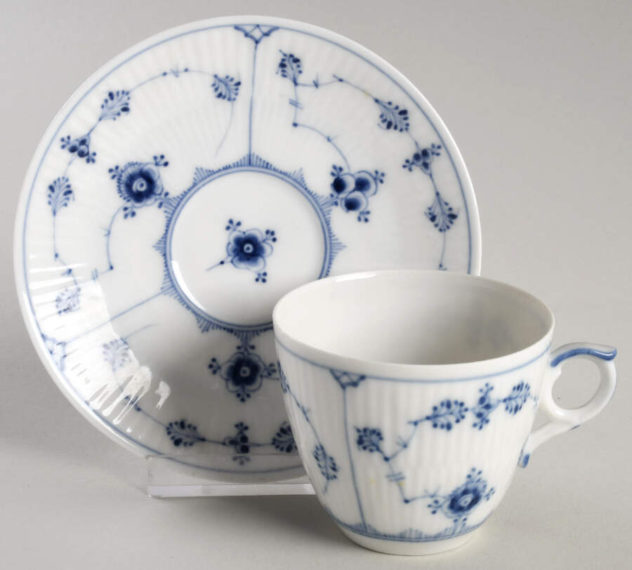 Blue Fluted Plain (No Trim) Flat Demitasse Cup & Saucer Set by Royal Copenhagen-1