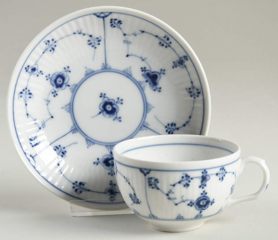 Blue Fluted Plain (No Trim) Flat Cup & Saucer Set by Royal Copenhagen-1