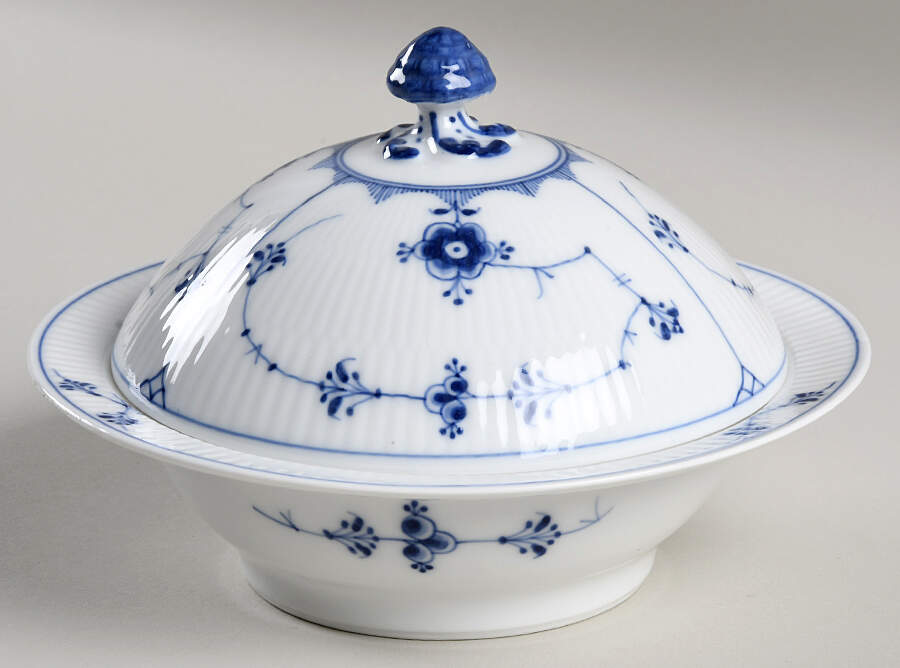 Blue Fluted Plain (No Trim) Round Covered Butter by Royal Copenhagen-1