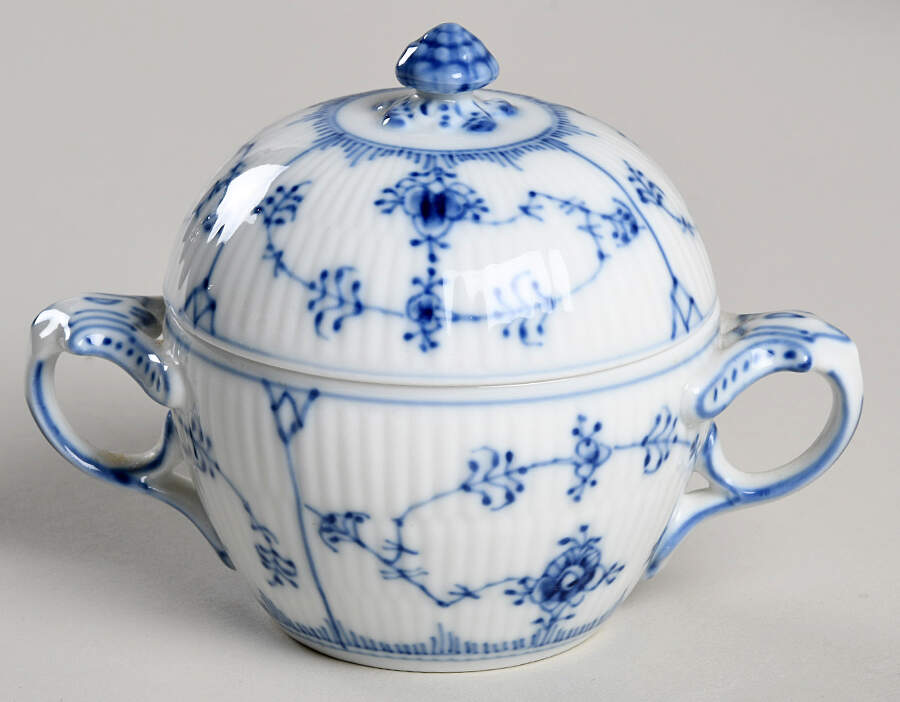 Blue Fluted Plain (No Trim) Sugar Bowl & Lid by Royal Copenhagen-1