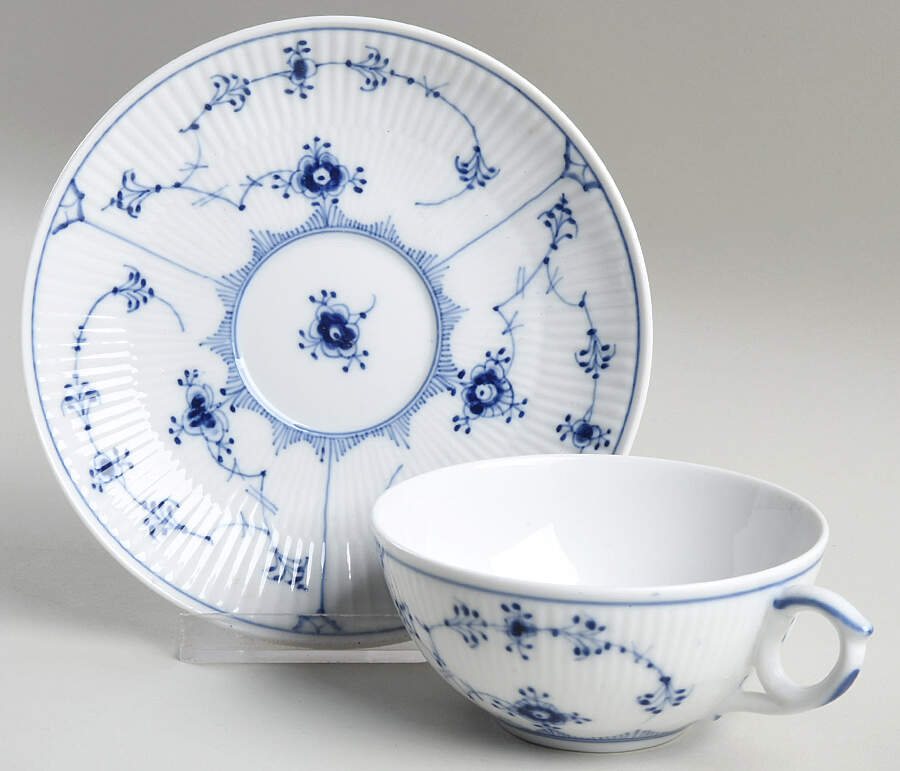 Blue Fluted Plain (No Trim) Flat Cup & Saucer Set by Royal Copenhagen-1