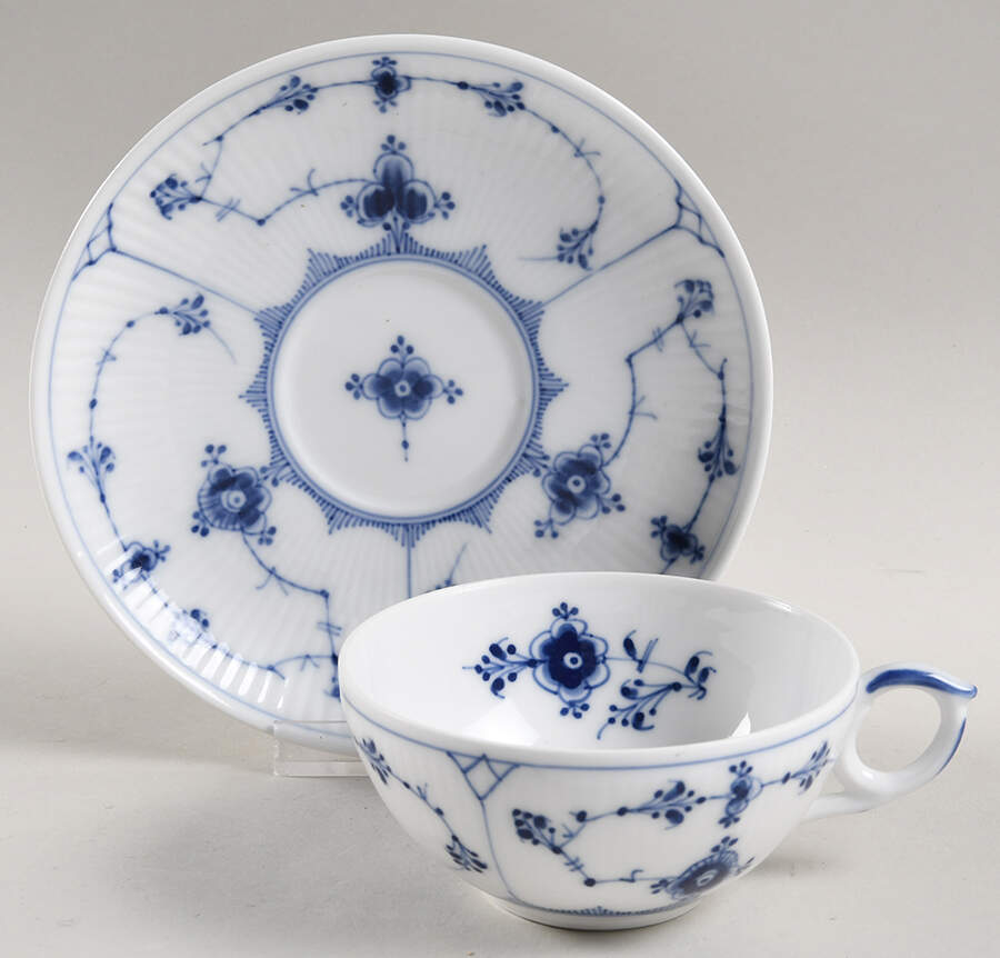 Blue Fluted Plain (No Trim) Flat Cup & Saucer Set by Royal Copenhagen-1