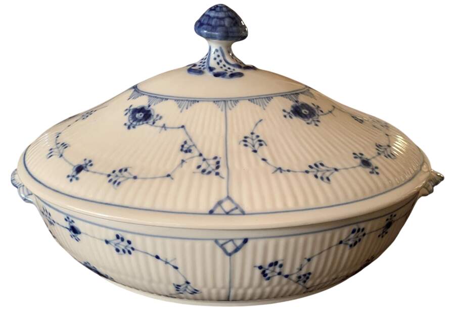 Blue Fluted Plain (No Trim) Oval Covered Vegetable by Royal Copenhagen-1
