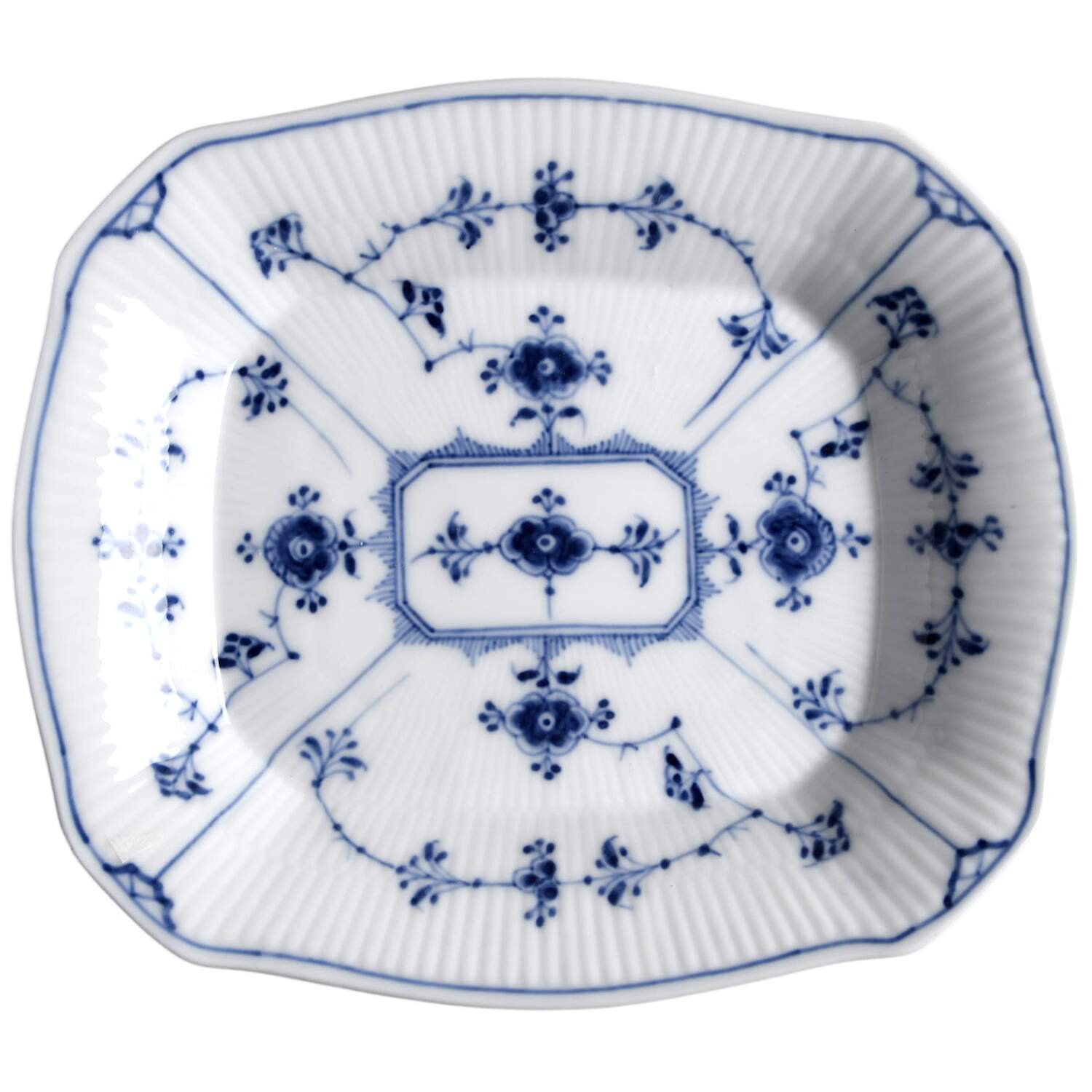 Blue Fluted Plain (No Trim) Rectangular Pickle Dish by Royal Copenhagen-1