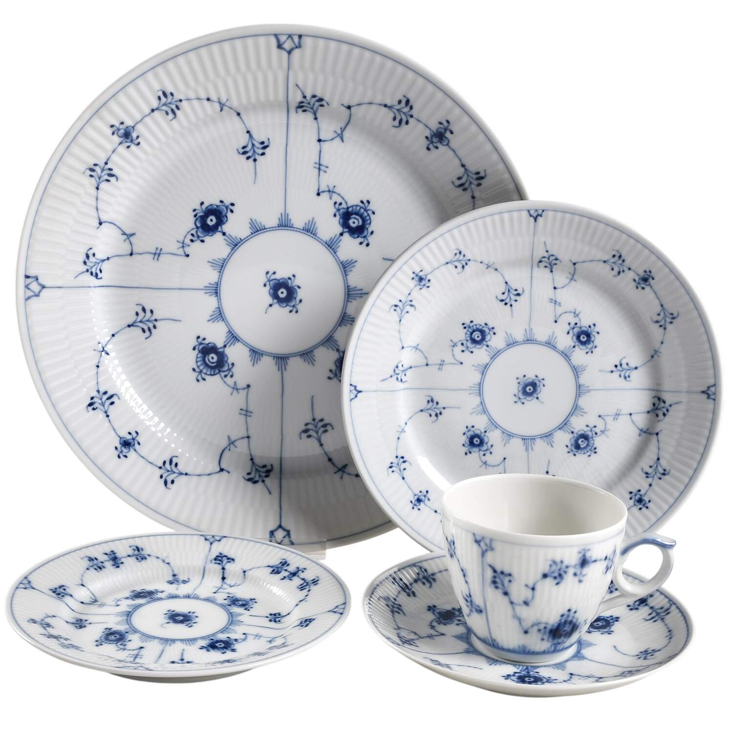 Blue Fluted Plain (No Trim) 40 Piece Estate Set by Royal Copenhagen-1