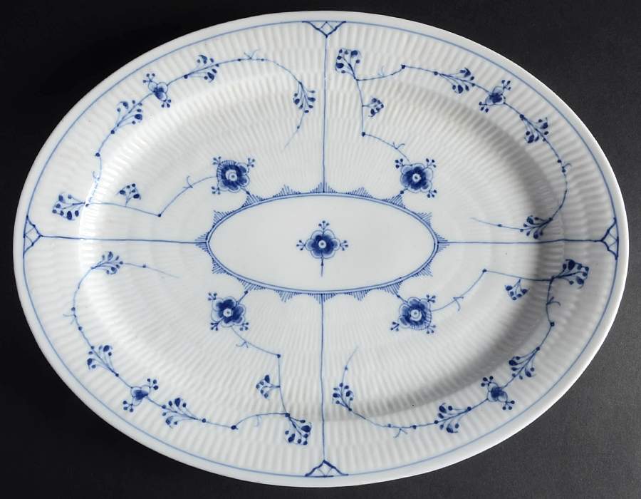 Blue Fluted Plain (No Trim) 14" Oval Serving Platter by Royal Copenhagen-1