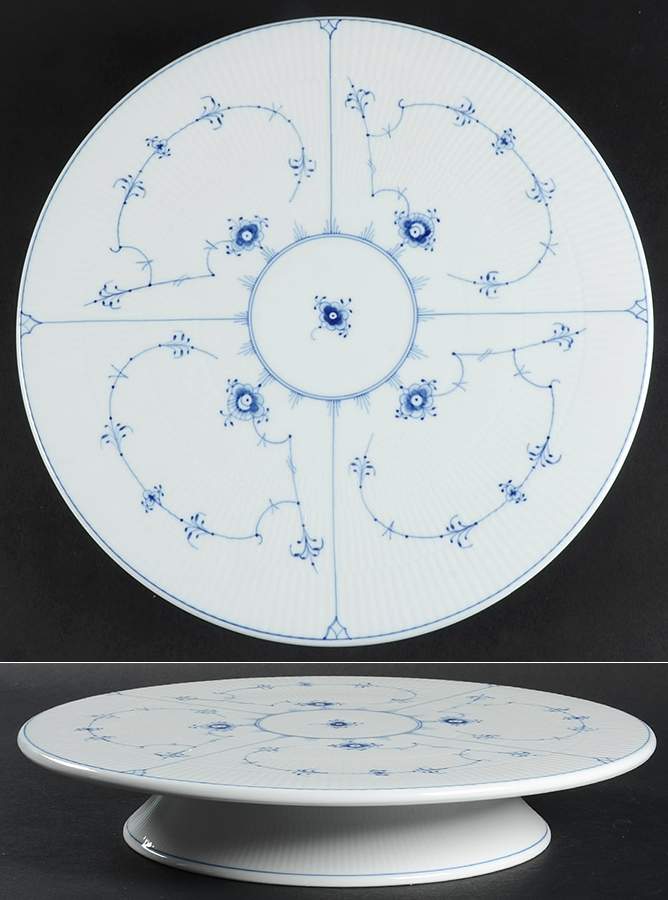 Blue Fluted Plain (No Trim) 12" Diameter Pedestal Cake Stand by Royal Copenhagen-1