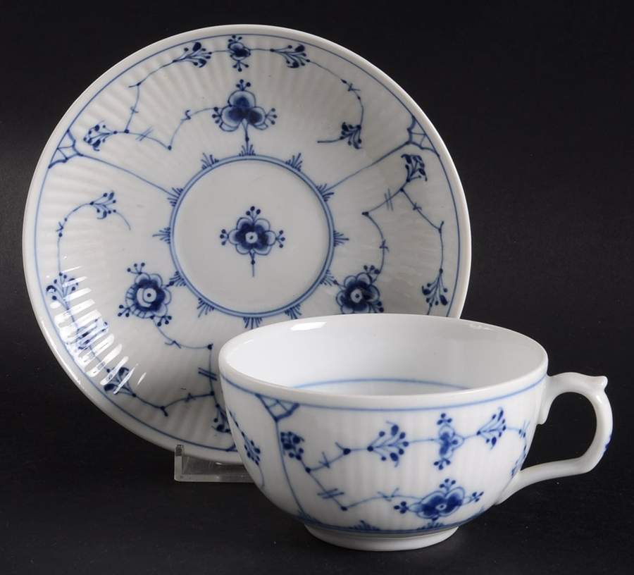 Blue Fluted Plain (No Trim) Flat Cup & Saucer Set by Royal Copenhagen-1