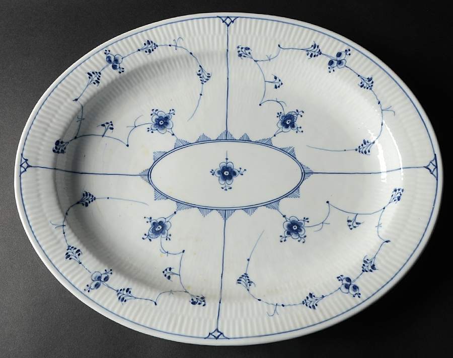 Blue Fluted Plain (No Trim) 16" Oval Serving Platter by Royal Copenhagen-1