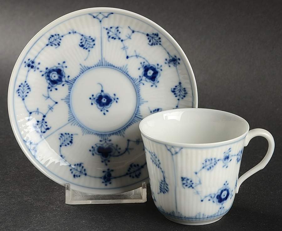 Blue Fluted Plain (No Trim) Flat Demitasse Cup & Saucer Set by Royal Copenhagen-1