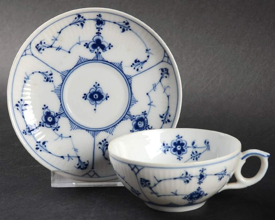 Blue Fluted Plain (No Trim) Flat Cup & Saucer Set by Royal Copenhagen-1