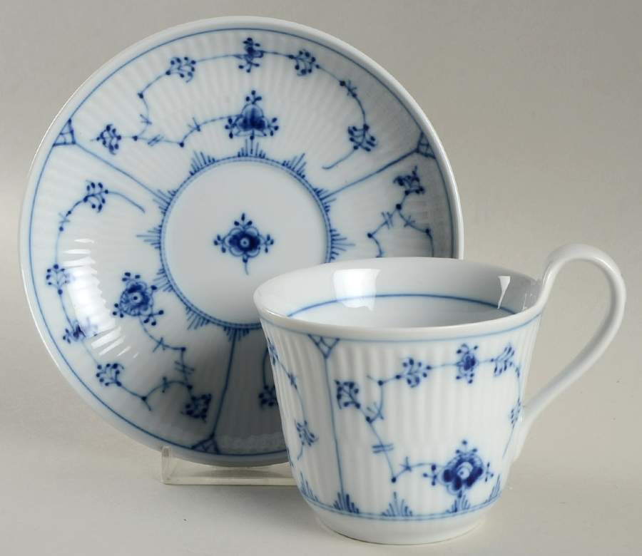 Blue Fluted Plain (No Trim) Flat Cup & Saucer Set by Royal Copenhagen-1