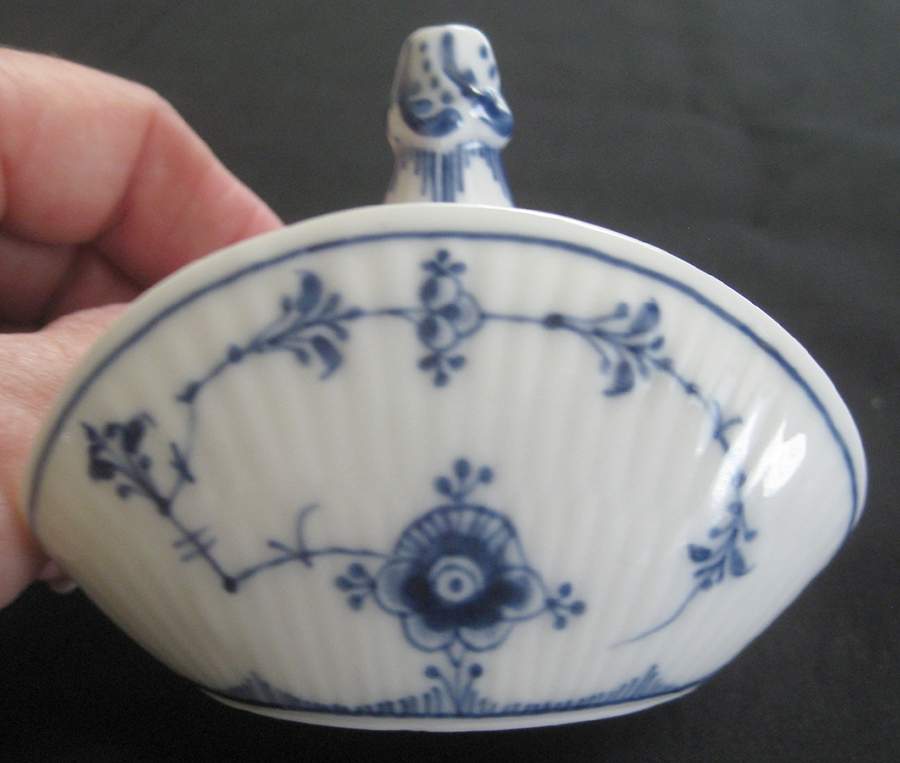 Blue Fluted Plain (No Trim) Twin Salt Dip W/Center Handle by Royal Copenhagen-1