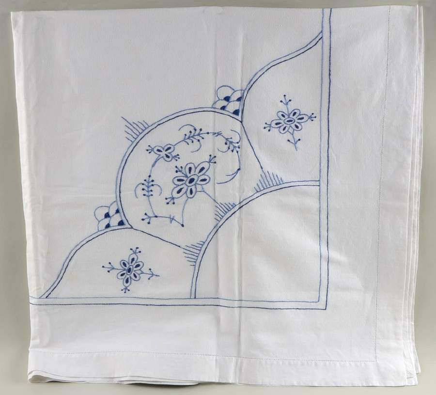Blue Fluted Plain (No Trim) 50" Square Tablecloth by Royal Copenhagen-1
