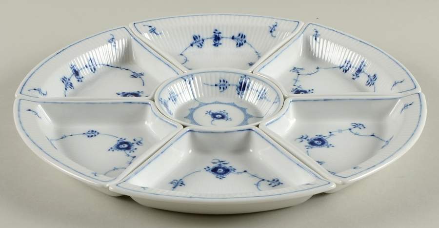 Blue Fluted Plain (No Trim) 7 Piece Lazy Susan (6 Side and 1 Center Section) by Royal Copenhagen-1