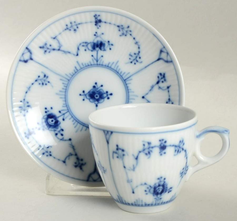 Blue Fluted Plain (No Trim) Flat Demitasse Cup & Saucer Set by Royal Copenhagen-1