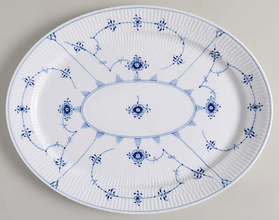 Blue Fluted Plain (No Trim) 13" Oval Serving Platter by Royal Copenhagen-1