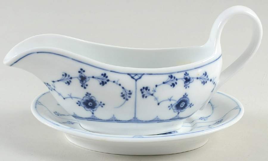 Blue Fluted Plain (No Trim) Gravy Boat & Underplate by Royal Copenhagen-1