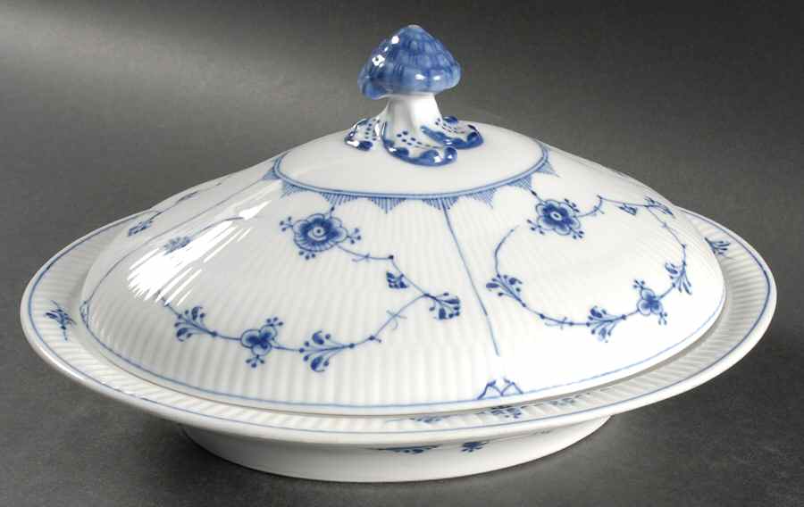 Blue Fluted Plain (No Trim) Oval Covered Vegetable by Royal Copenhagen-1